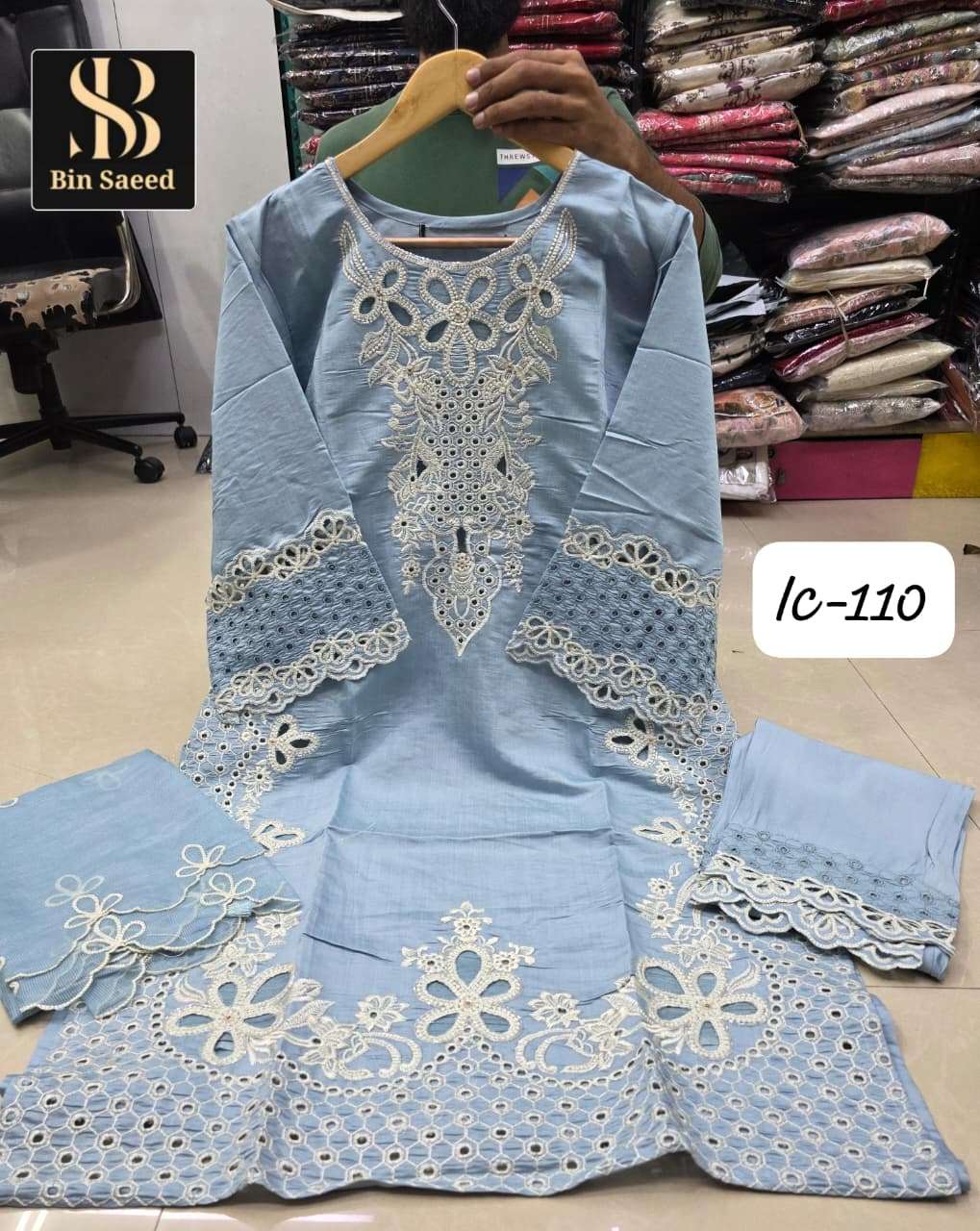 BIN SAEED LC-110 BY ASLIWHOLESALE DESIGNER PURE COTTON EMBROIDERY DRESSES-00272