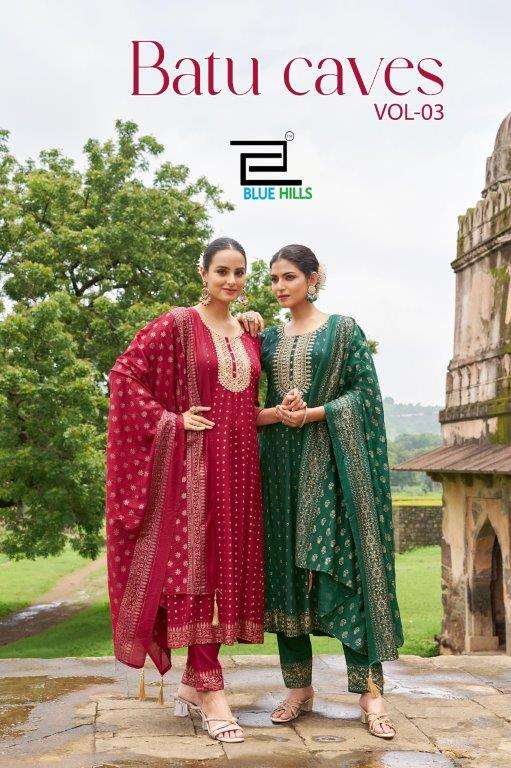 BLUE HILLS BATU CAVES VOL-3 3001 TO 3006 SERIES PURE RAYON EMBROIDERY DRESSES-00099