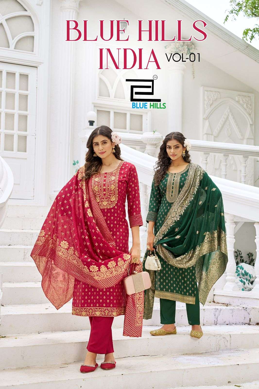 BLUE HILLS INDIA VOL-1 1001 TO 1006 SERIES PURE RAYON EMBROIDERY PRINTED DRESSES-00099