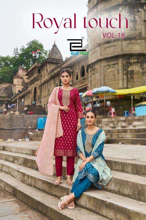 BLUE HILLS ROYAL TOUCH VOL-18 1801 TO 1806 SERIES PURE RAYON EMBROIDERY DRESSES-00099