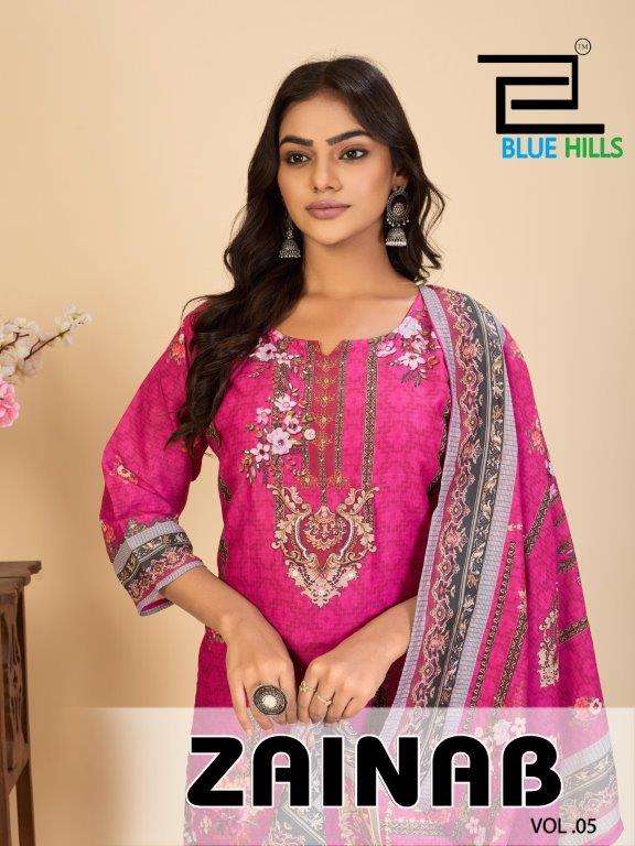BLUE HILLS ZAINAB VOL-5 5001 TO 5004 SERIES PURE MUSLIN PRINTED DRESSES-00099