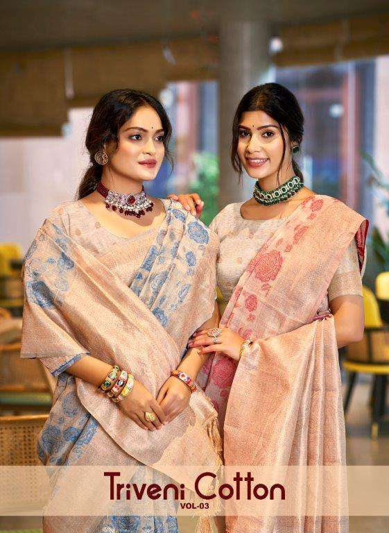 BUNAWAT TRIVENI COTTON 1001 TO 1006 SERIES PURE COTTON SILK SAREES-00037