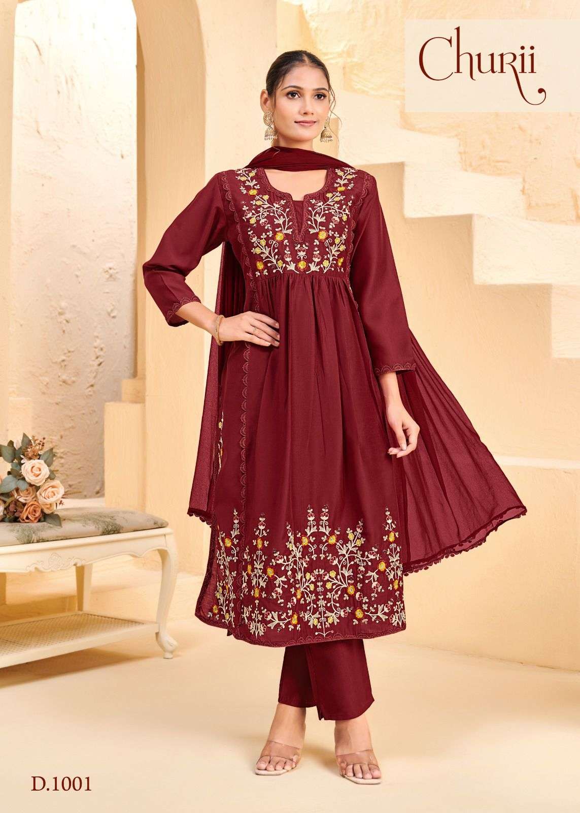 CHURII CAMELIA 1001 TO 1008 SERIES PURE SILK EMBROIDERY DRESSES-00014