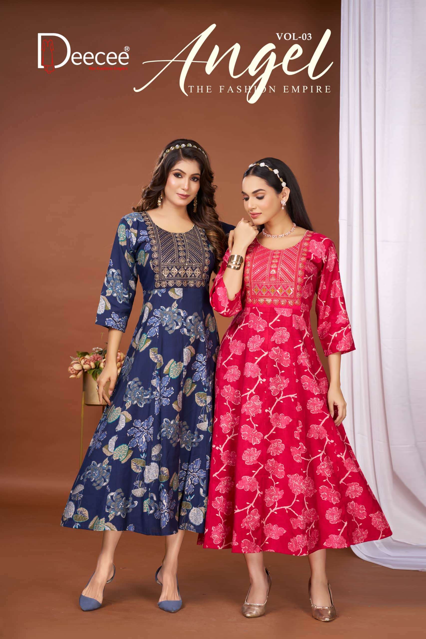 DEE CEE ANGEL 101 TO 106 SERIES PURE VATICAN EMBROIDERY PRINTED KURTIS-00093