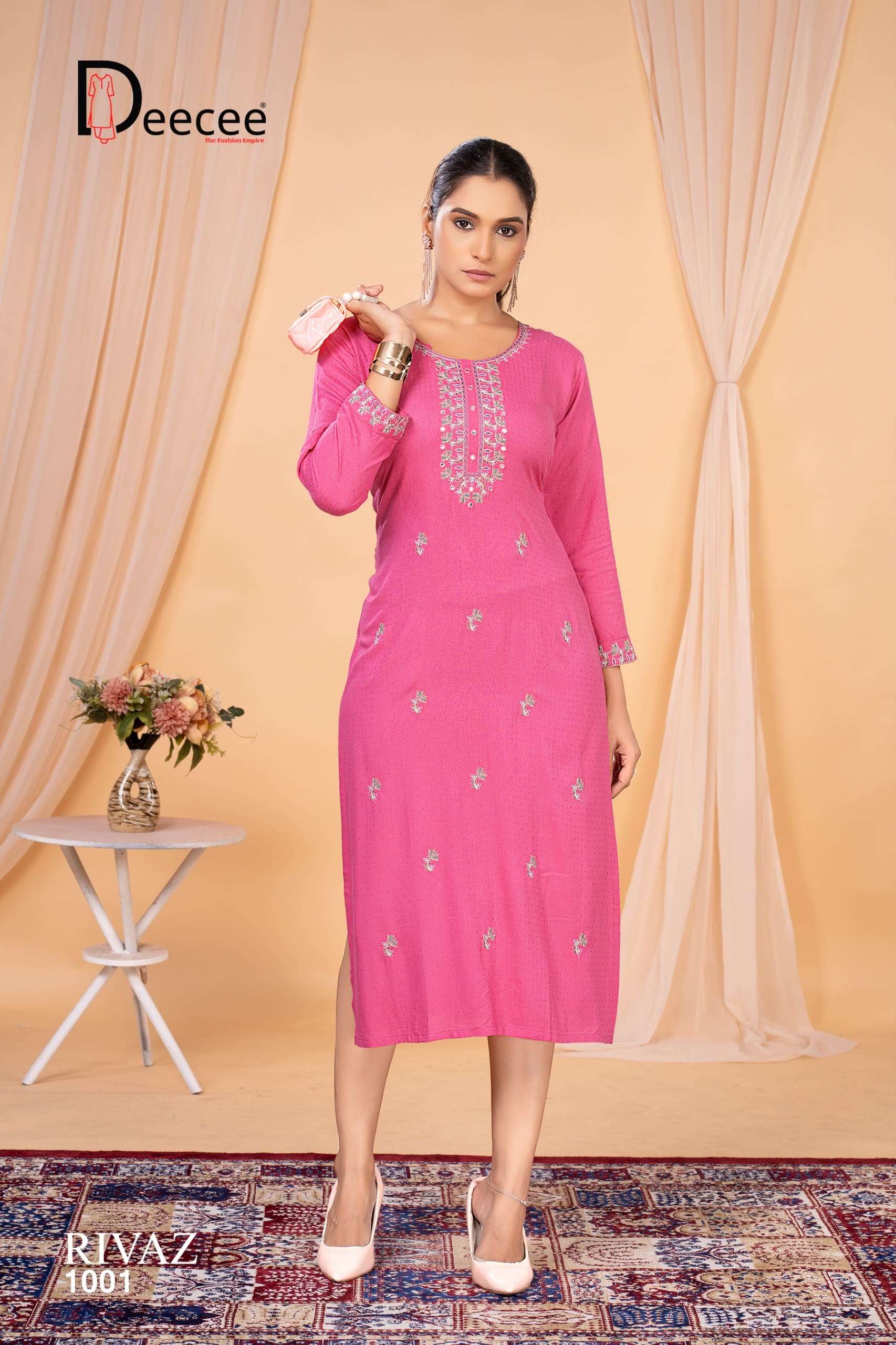 DEE CEE RIVAZ PURE RAYON DOBBY EMBROIDERY KURTIS-00093