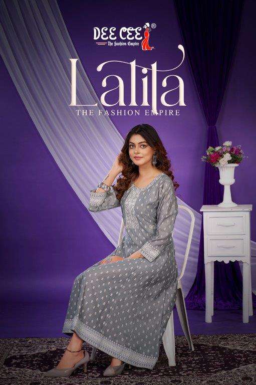 DEECEE LALITA 101 TO 106 SERIES PURE ROMAN SILK PRINTED KURTIS-00014