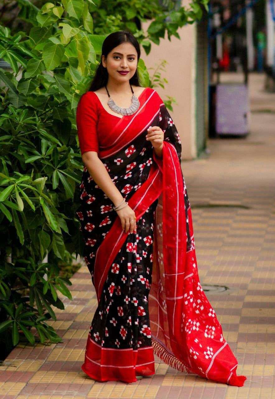 DHRUVI BY ASLIWHOLESALE DESINGER PURE LILEN COTTON EMBROIDERY PRINTED SAREES-00279