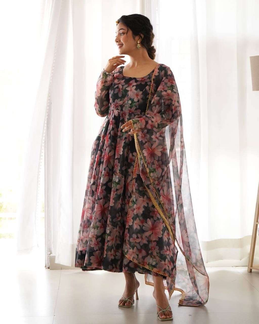 DN-346 BY ASLIWHOLESALE DESIGNER PURE ORGANZA EMBROIDERY PRINTED DRESSES-00232