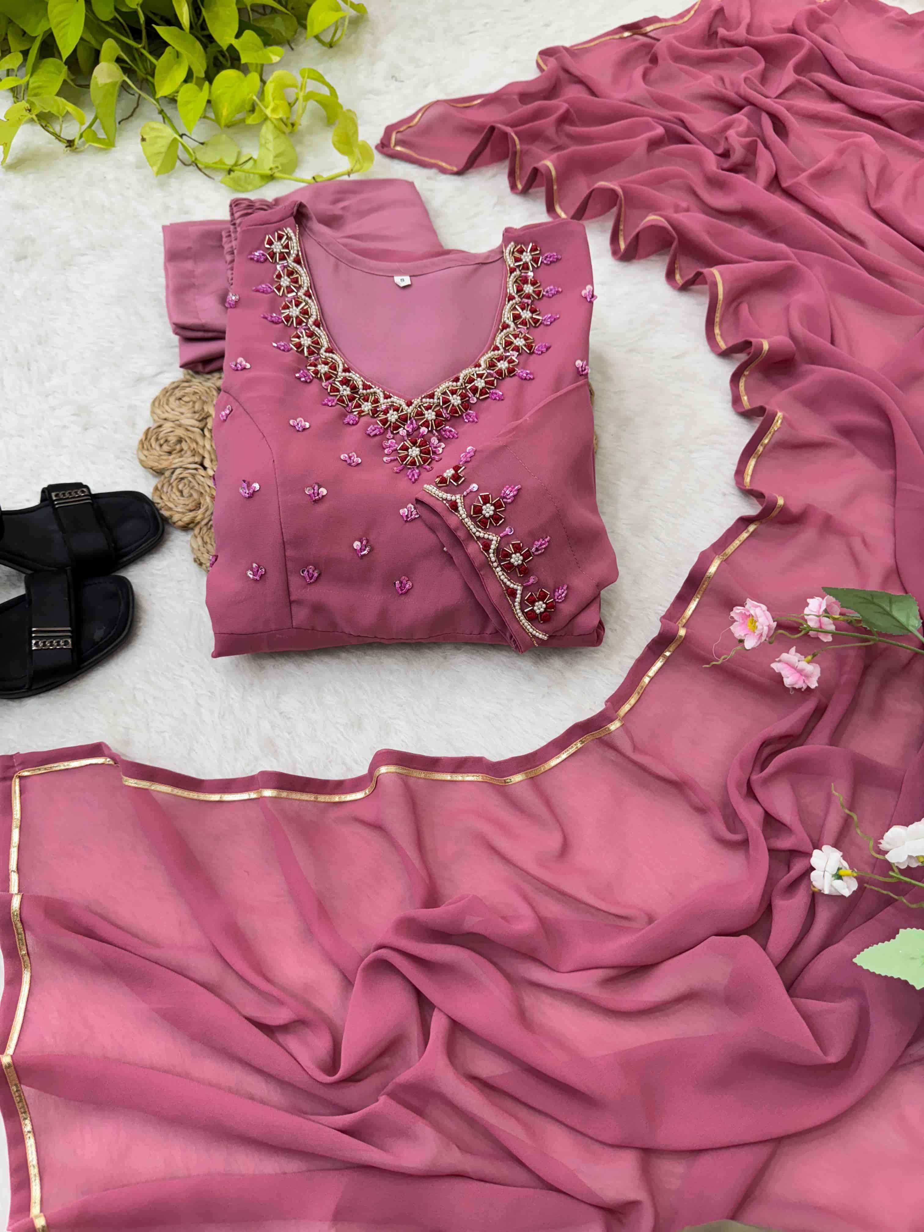 DN-498 BY ASLIWHOLESALE DESIGNER PURE FAUX GE0ORGETTE EMBROIDERY DRESSES-00232