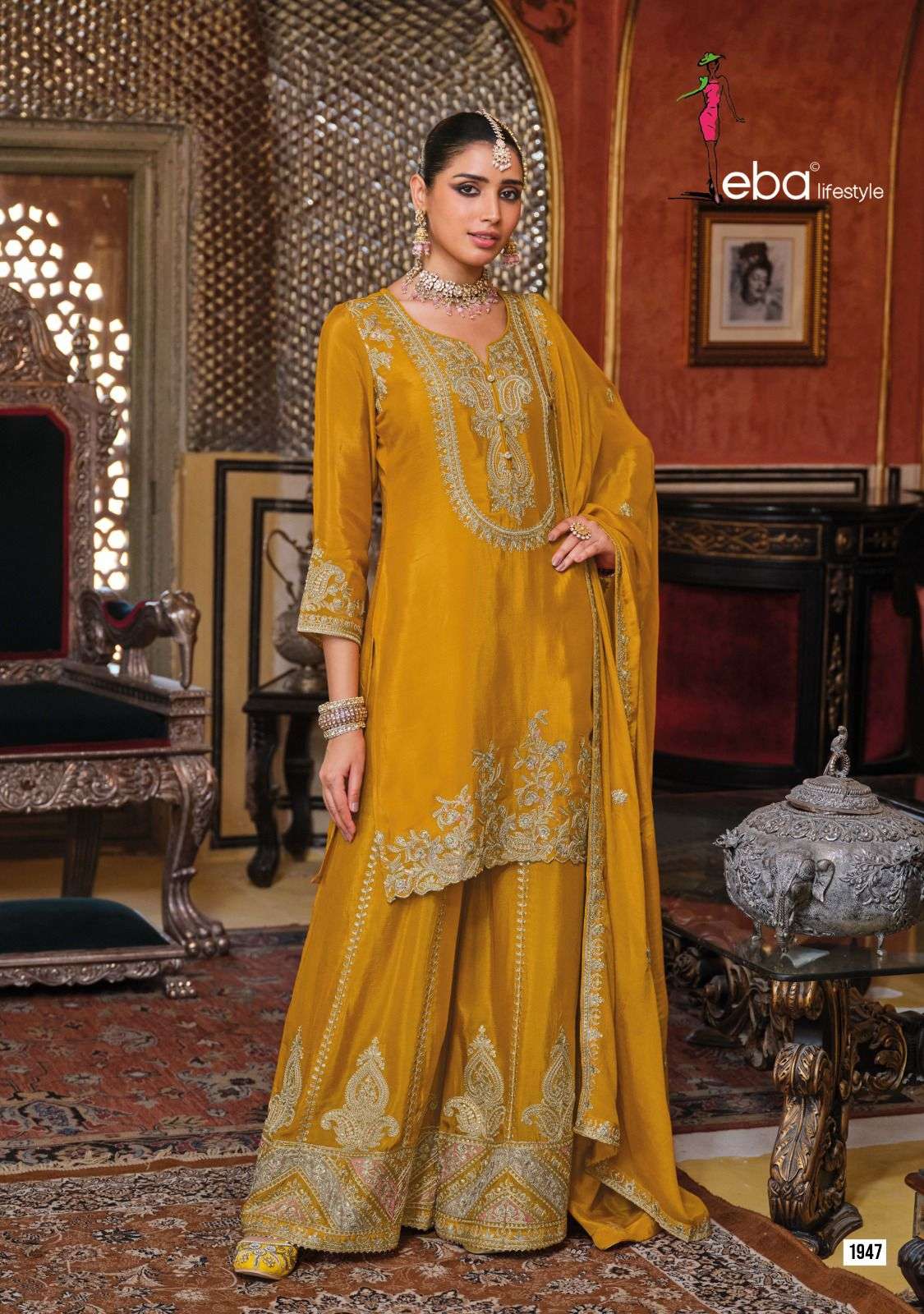 EBA LIFESTYLE CHALINI 1948 TO 1950 SERIES PURE CHINNON EMBROIDERY PRINTED DRESSES-00289