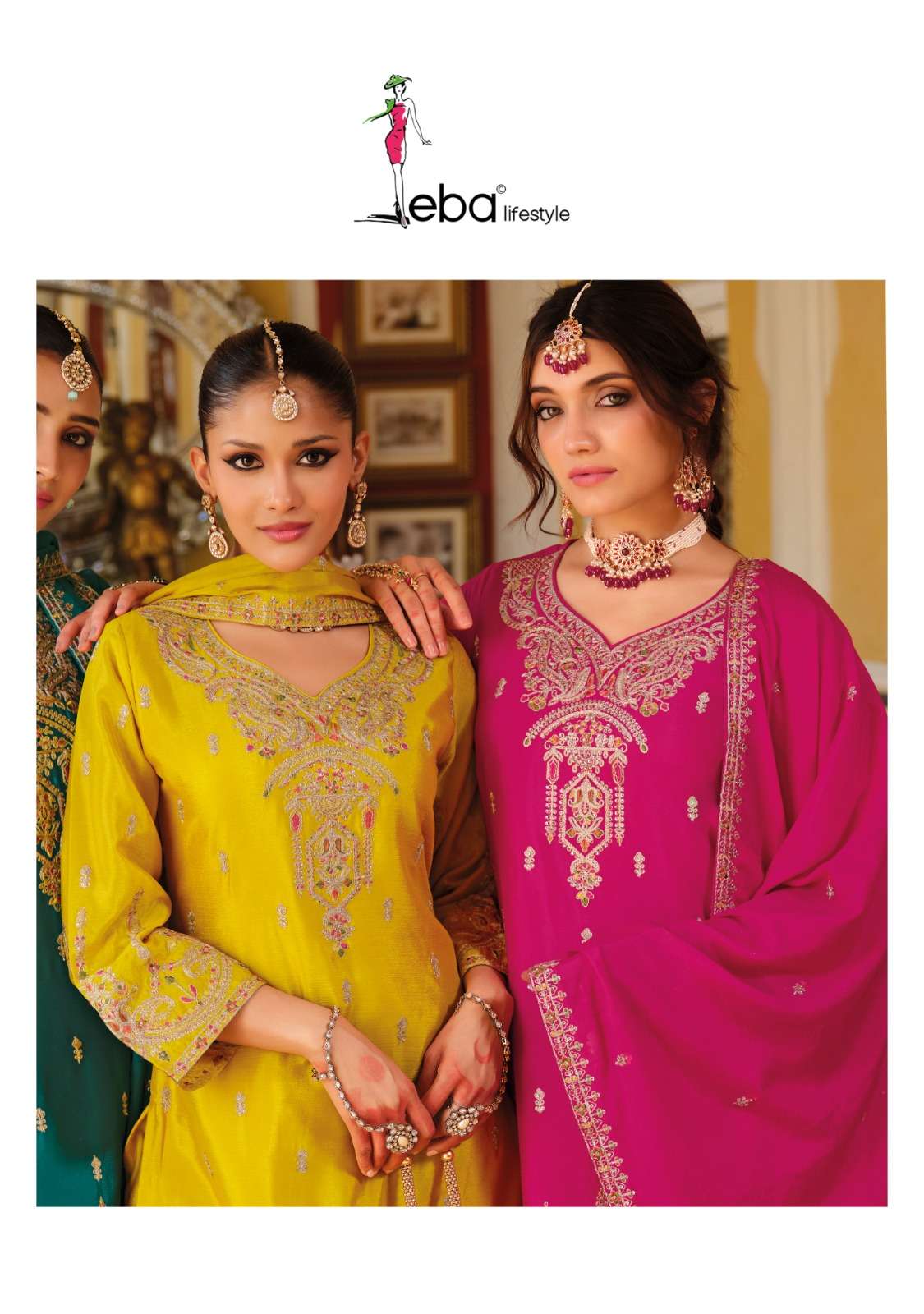 EBA LIFESTYLE CHHAVI 1945 TO 1947 SERIES PURE CHINON EMBROIDERY DRESSES-00289