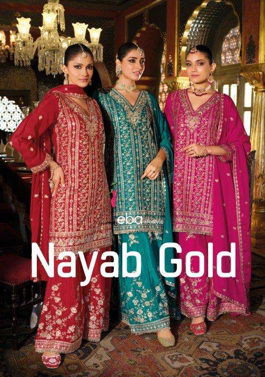 EBA LIFESTYLE NAYAB GOLD 1930 TO 1932 SERIES PURE CHINON EMBROIDERY DRESSES-00289