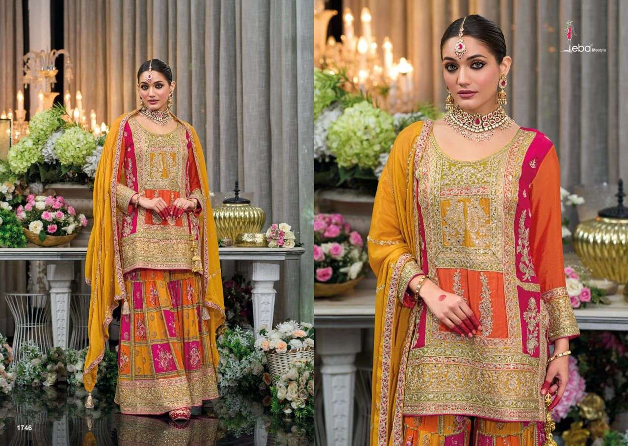 EBA LIFESTYLE RANG 1746 TO 1747 SERIES PURE CHINNON EMBROIDERY PRINTED PAKISTANI DRESSES-00289
