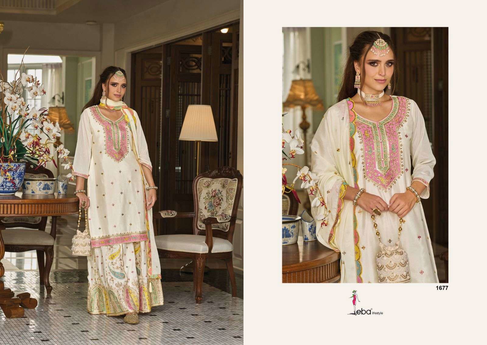EBA LIFESTYLE SAFROON VOL-3 HIT DESIGN PURE CHINNON EMBROIDERY PRINTED DRESSES-00289