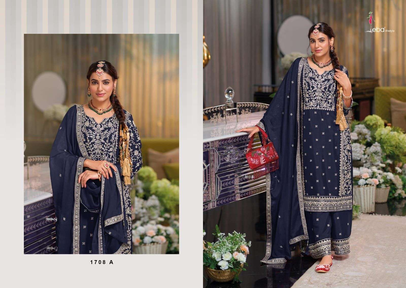 EBA LIFESTYLE SHAYONI PURE CHINON SILK EMBROIDERY DRESSES-00289