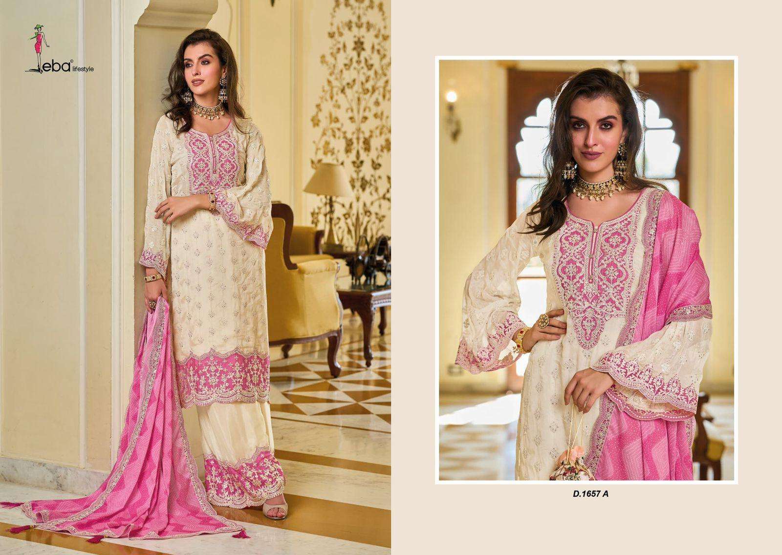 EBA LIFESTYLE ZARKASH 1657 A TO 1657 B SERIES PURE CHINON EMBROIDERY DRESSES-00289
