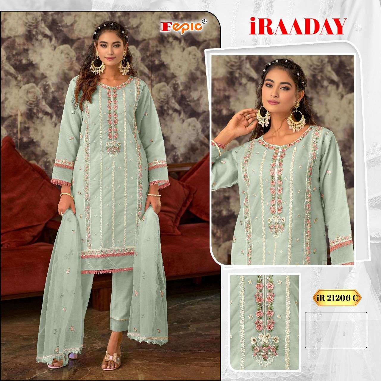 FEPIC IRAADAY 21206 PURE ORGANZA EMBROIDERY PAKISTANI DRESSES-00201