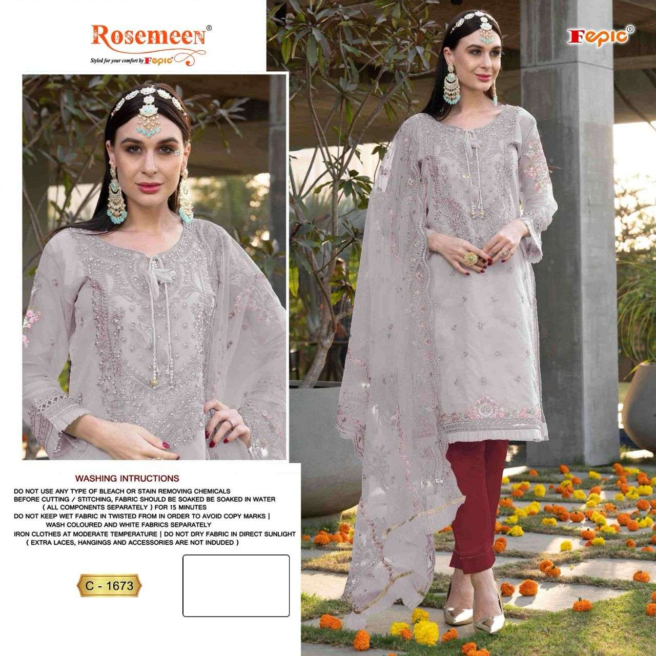 FEPIC ROSEMEEN 1673 A TO 1673 C SERIES PURE ORGANZA EMBROIDERY DRESSES-00201