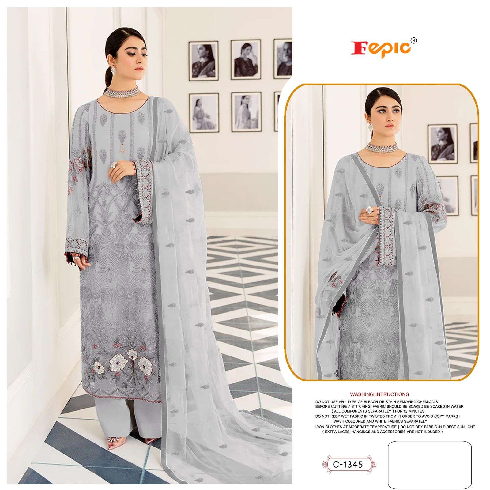 FEPIC ROSEMEEN C-1345 PURE GEORGETTE EMBROIDERY PAKISTANI DRESS-00201