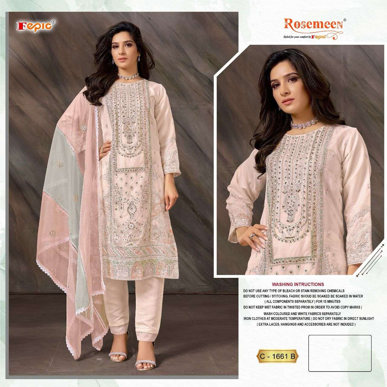 FEPIC ROSEMEEN C-1661 PURE ORGANZA EMBROIDERY PAKISTANI DRESS-00201