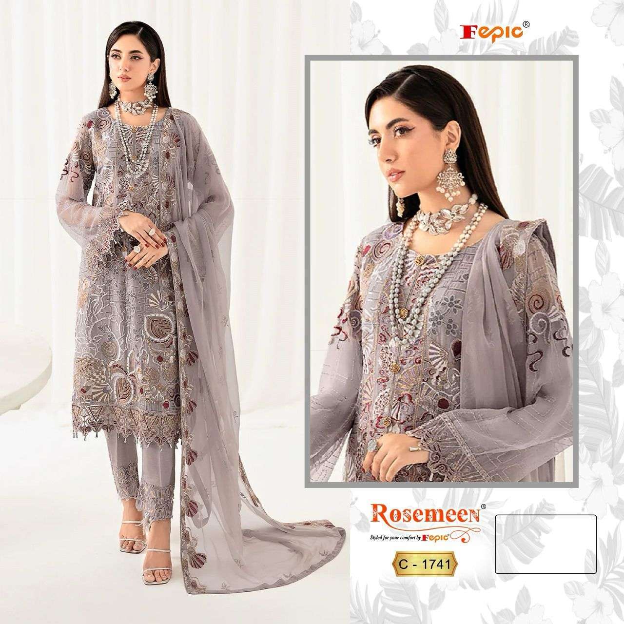 FEPIC ROSEMEEN C-1741 PURE GEORGETTE EMBROIDERY PAKISTANI DRESS-00201