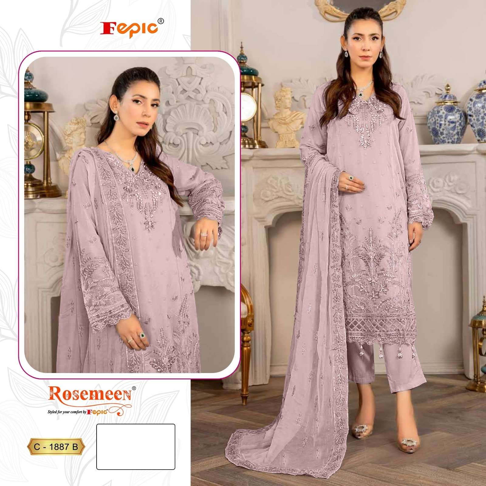 FEPIC ROSEMEEN C-1887 PURE ORGANZA EMBROIDERY PAKISTANI DRESS-00201