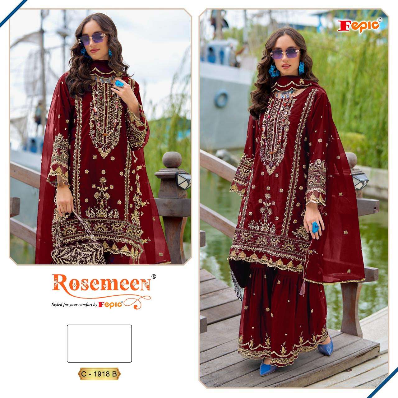 FEPIC ROSEMEEN C-1918 PURE HEAVY ORGANZA EMBROIDERY PAKISTANI DRESSES-00201