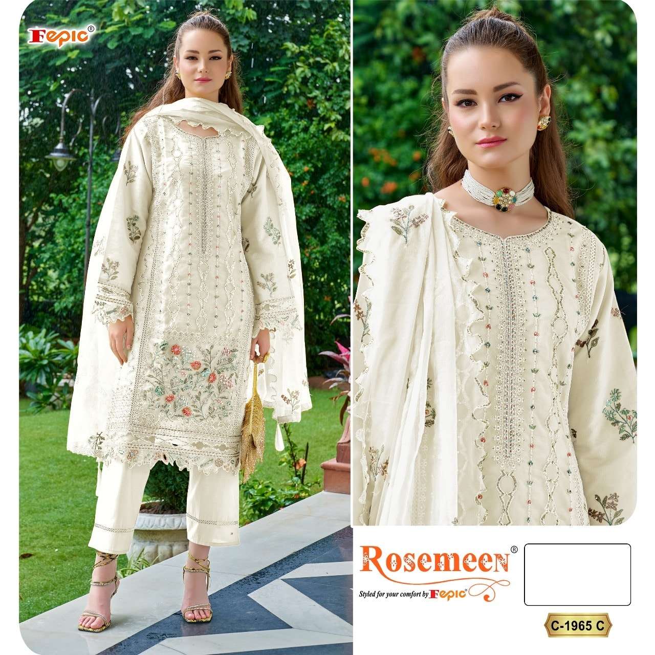 FEPIC ROSEMEEN C-1965 PURE ORGANZA EMBROIDERY PAKISTANI DRESSES-00201
