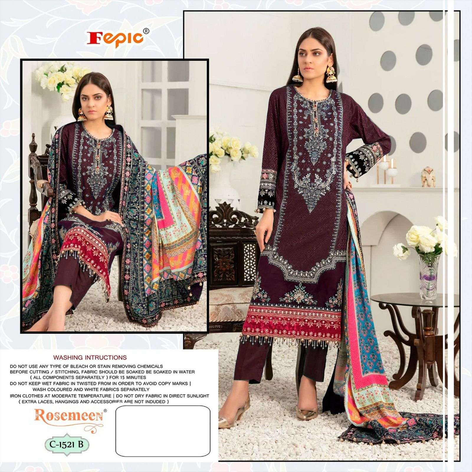 FEPIC ROSEMEEN D-1521 PURE GEORGETTE EMBROIDERY PAKISTANI DRESSES-00201