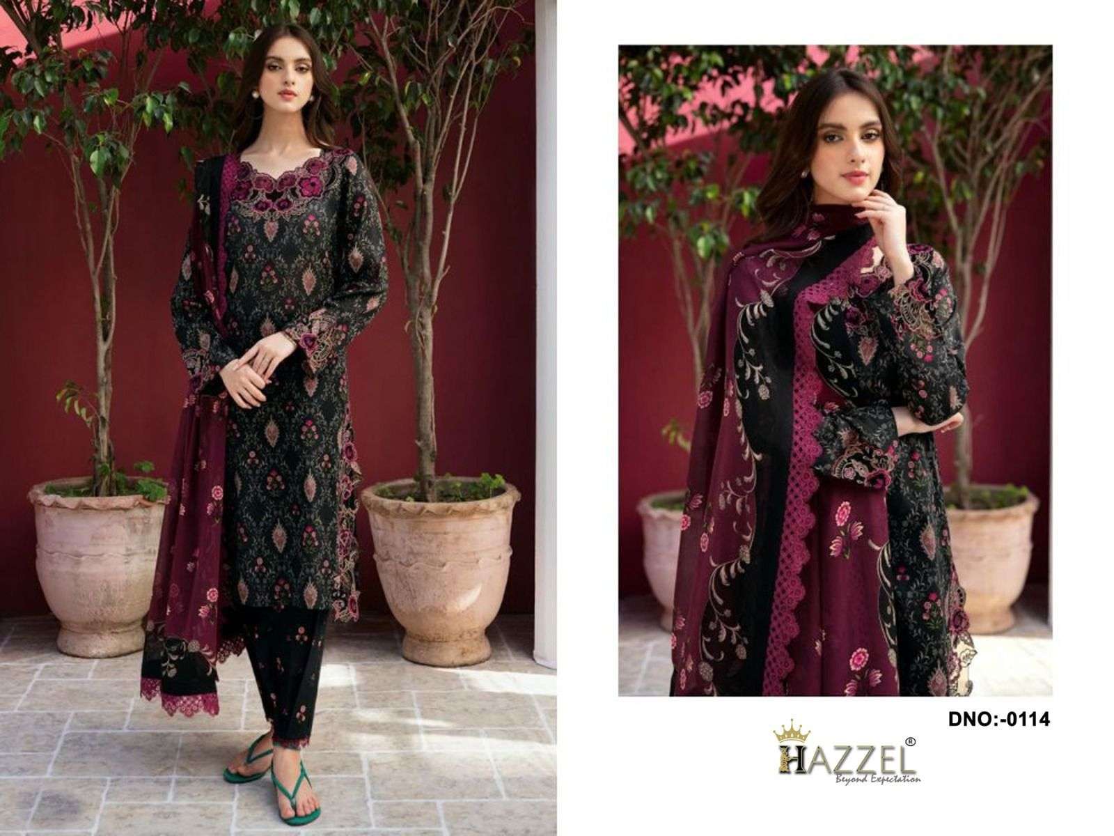 HAZZEL 353-114 SERIES PURE COTTON PRINTED EMBROIDERY PAKISTANI DRESS-00201