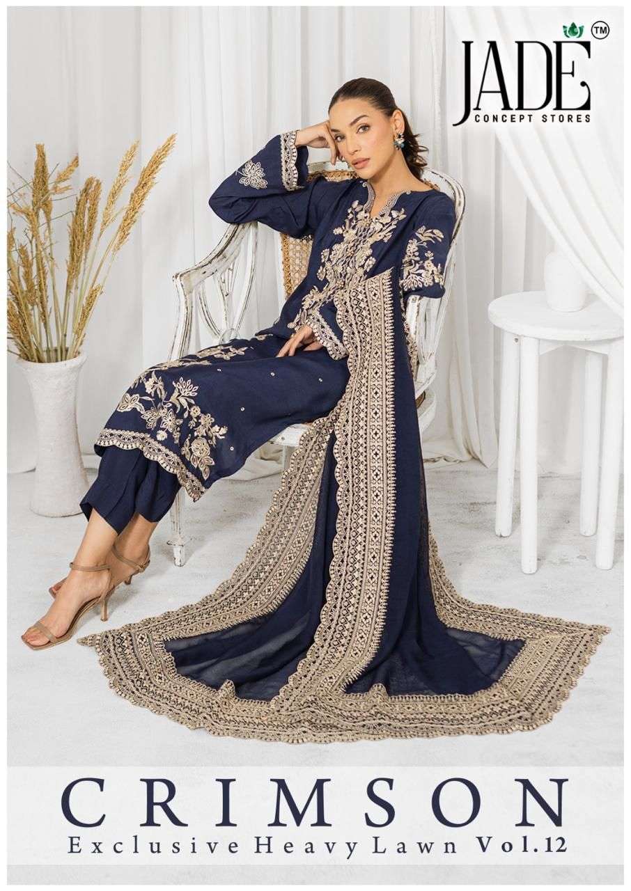 JADE CRIMSON EXCLUSIVE VOL-12 1201 TO 1206 SERIES PURE LAWN PRINTED PAKISTANI DRESSES-00062