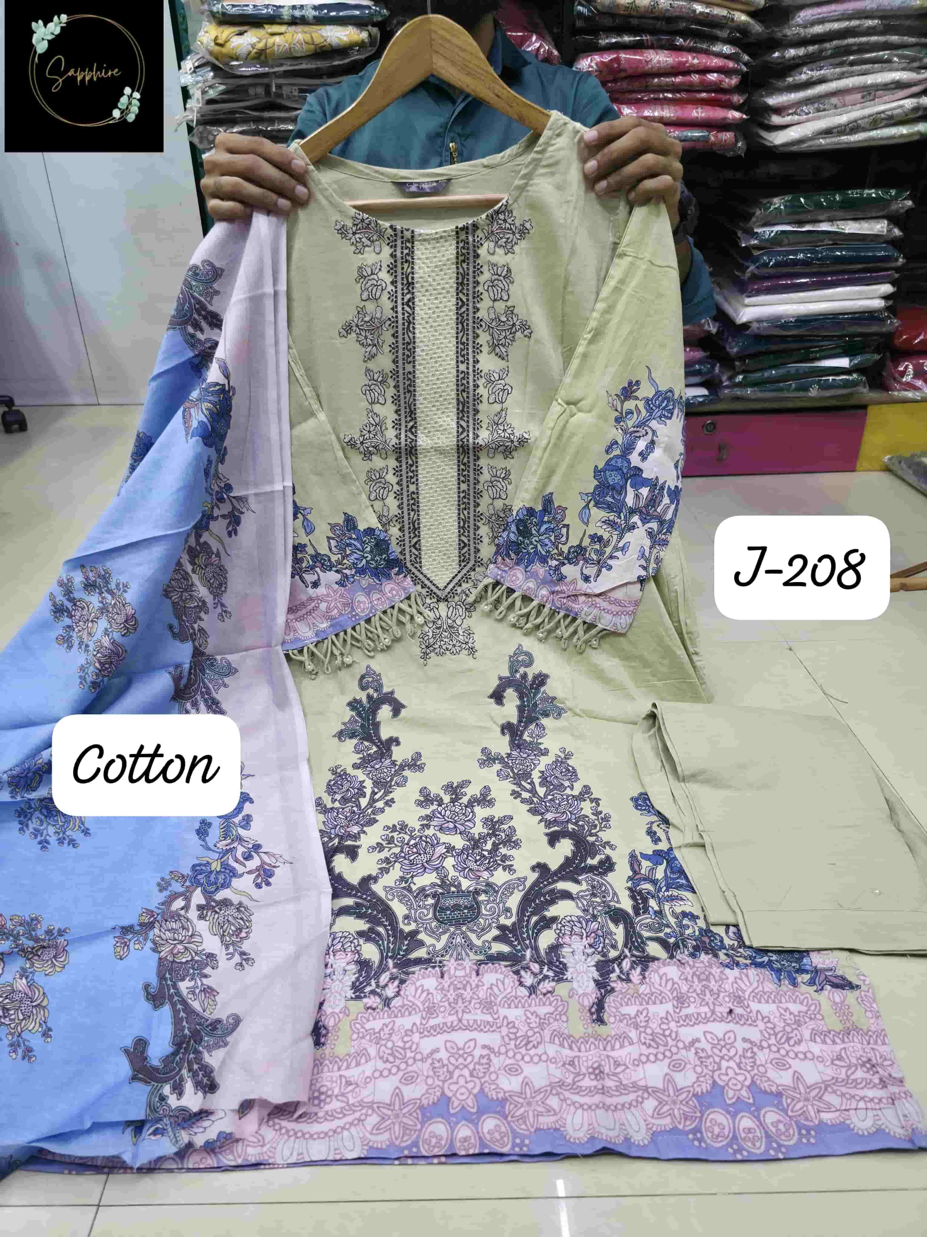 SHAPPHIRE JAZMIN VOL-208  PURE LAWN COTTON EMBROIDERY PRINTED DRESSES-00272