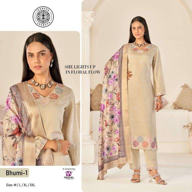 JEEREVA BHUMI 01 TO 06 SERIES PURE ROMAN SILK EMBROIDERY DRESSES-00301
