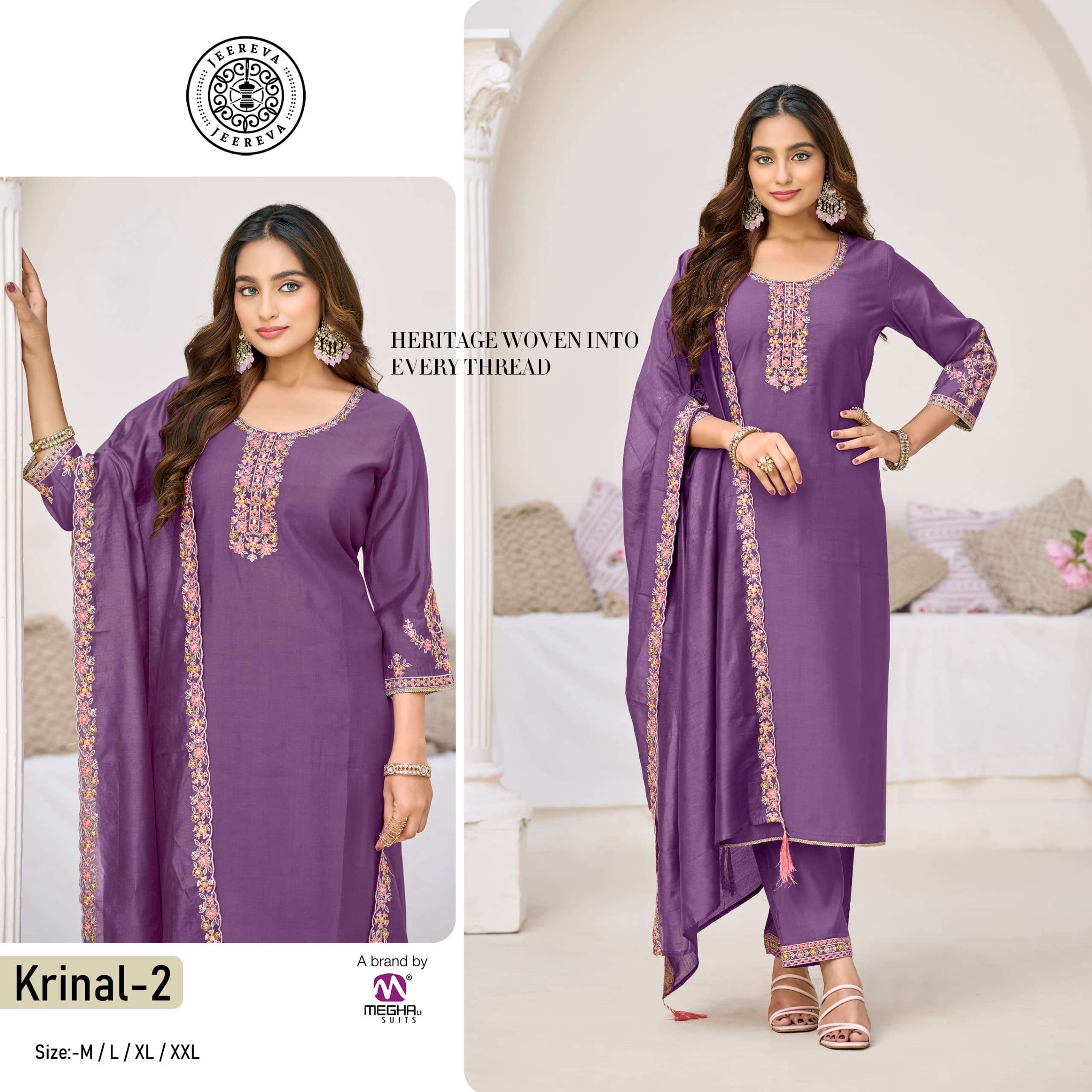 JEEREVA KRINAL 02 TO 03 SERIES PURE ROMAN SILK EMBROIDERY DRESSES-00301
