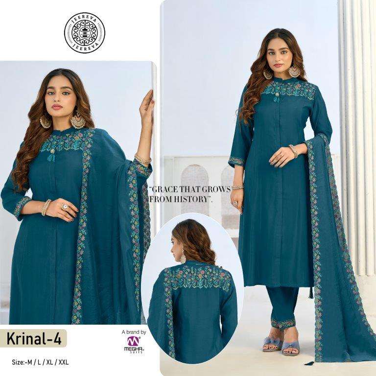 JEEREVA KRINAL 04 TO 05 SERIES PURE ROMAN SILK EMBROIDERY DRESSES-00301