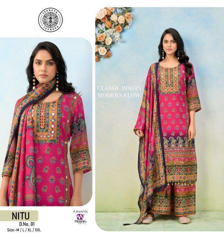 JEEREVA NITU 01 TO 04 SERIES PURE MUSLIN PRINTED DRESSES-00301