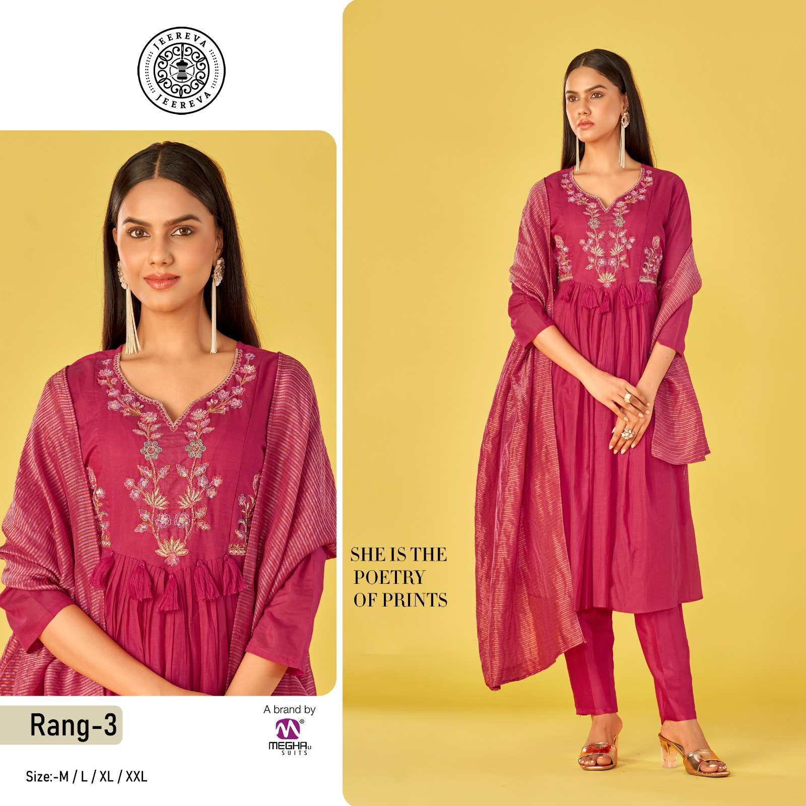 JEEREVA RANG -3 PURE CHANDERI EMBROIDERY DRESSES-00301