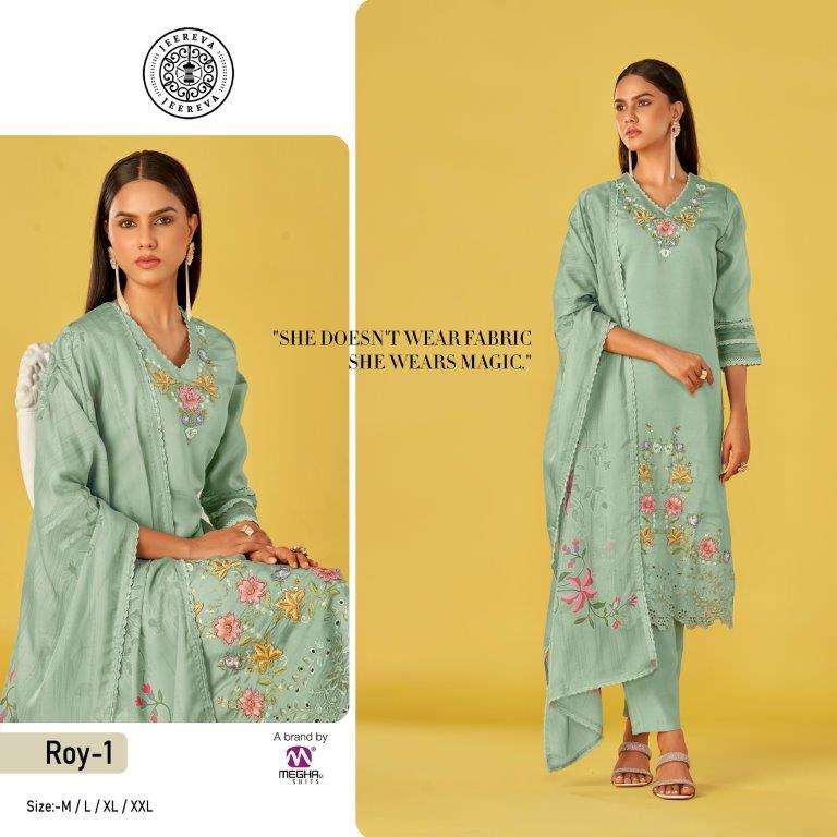 JEEREVA ROY 01 TO 02 SERIES PURE ROMAN SILK EMBROIDERY DRESSES-00301