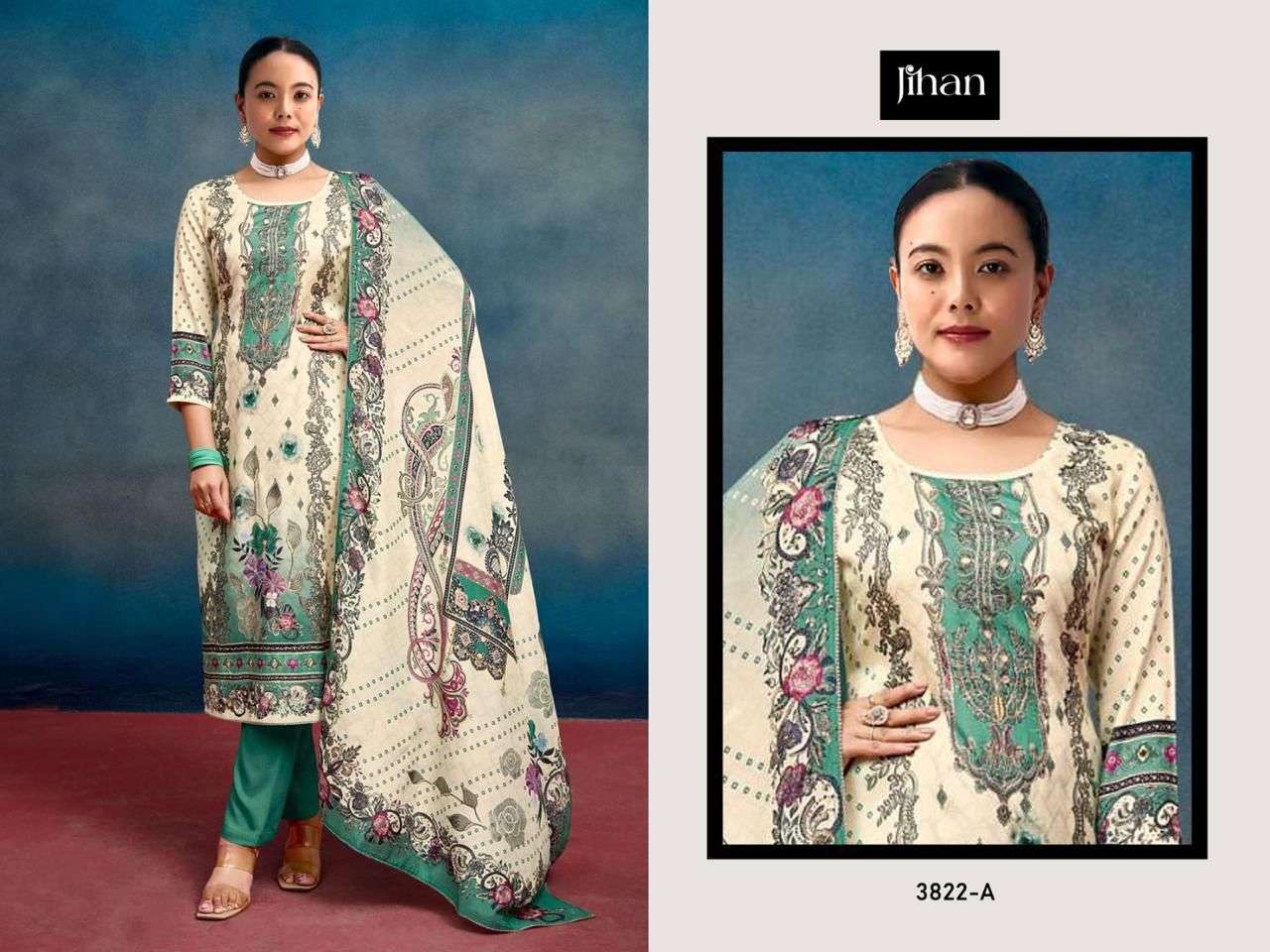 JIHAN 3822 PURE VISCOSE MUSLIN PRINTED PAKISTANI DRESSES-00201