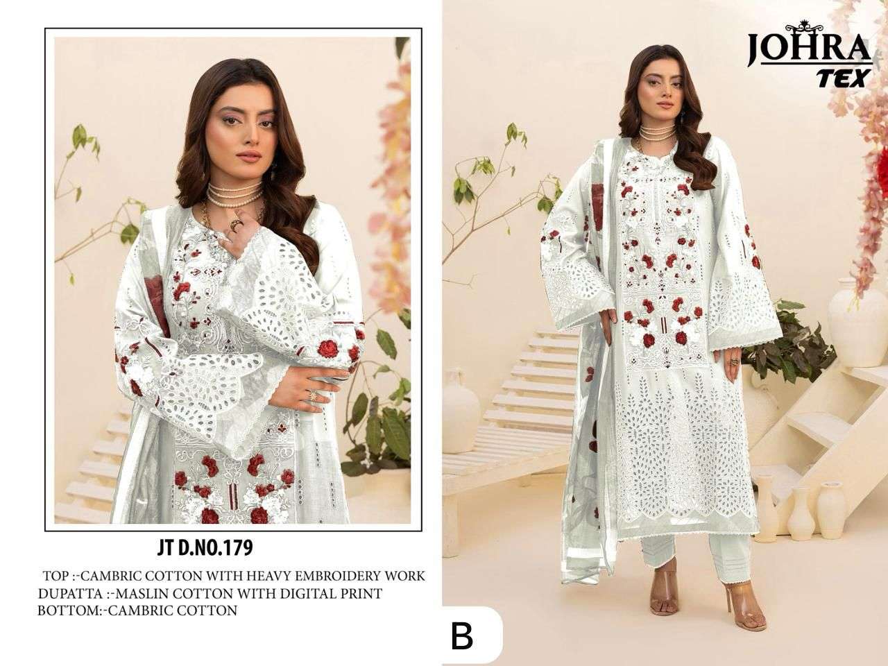 JOHRA TEX JT-179 PURE CAMBRIC COTTON EMBROIDERY PAKISTANI DRESSES-00071