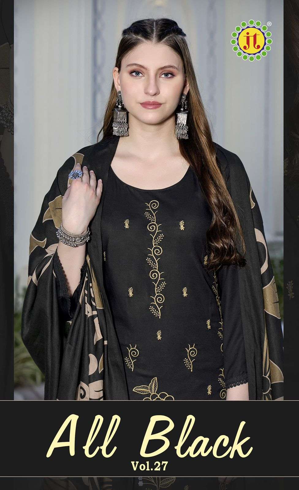 JT TEXTILE ALL BLACK VOL-27 PURE RAYON EMBROIDERY PAKISTANI DRESSES-00201