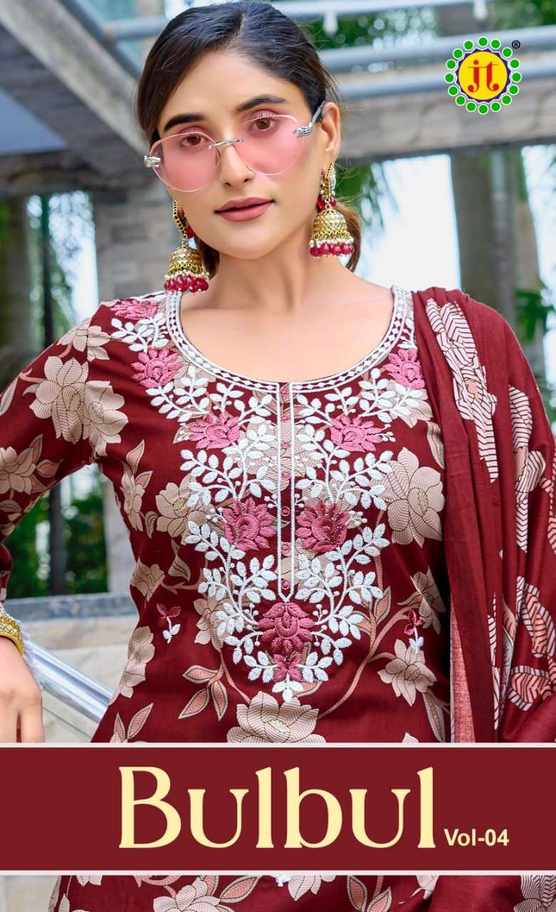 JT TEXTILE BULBUL VOL-04 PURE RAYON PRINTED EMBROIDERY PAKISTANI DRESSES-00201