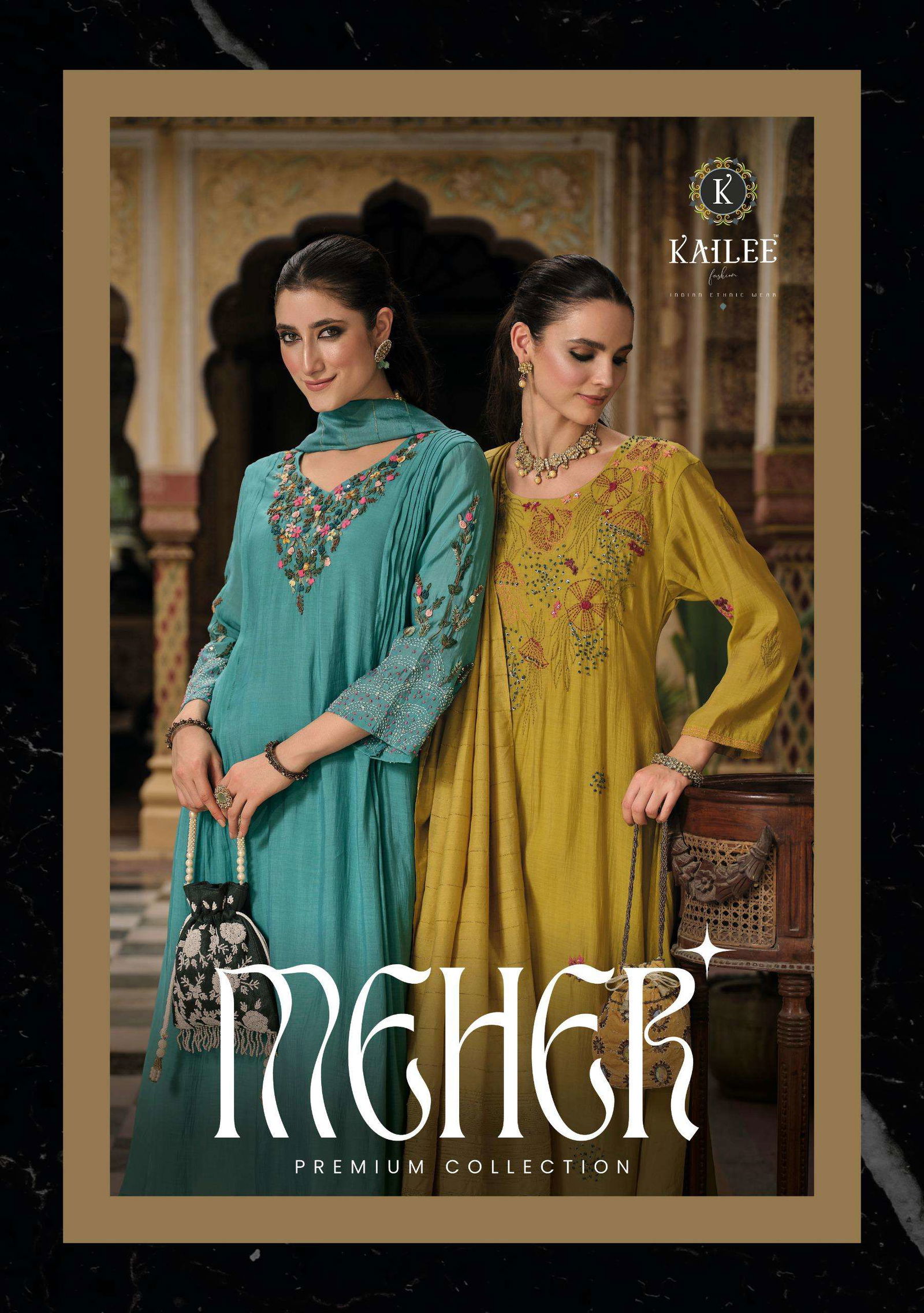 KAILEE FASHION MEHER PURE CHANDERI FANCY HANDWORK DRESSES-00014
