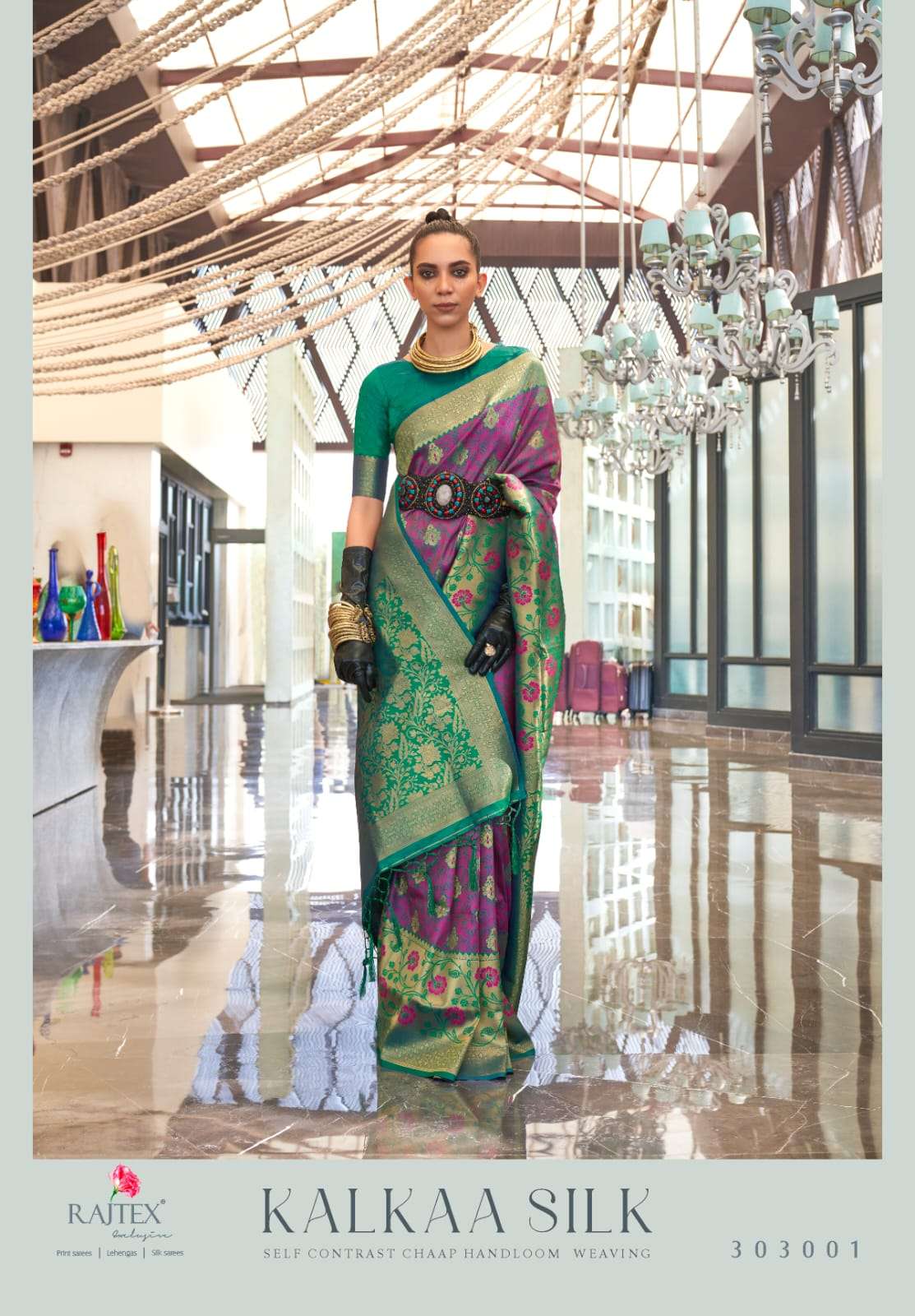 KALKAA SILK BY RAJTEX 303001 TO 303006 CHAAP HANDLOOM WEAVING SILK SAREES-00178