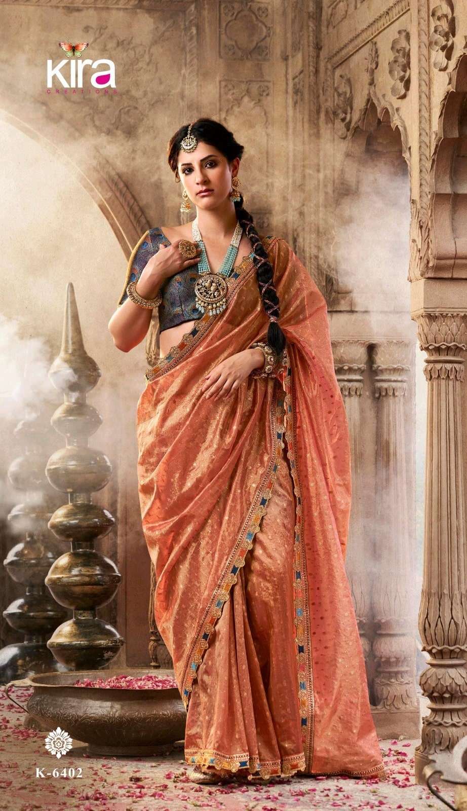 KAVYASACHI BY KIRA 6401 TO 6406 SERIES PURE FANCY TISSUE EMBROIDERY SAREES - 00004 