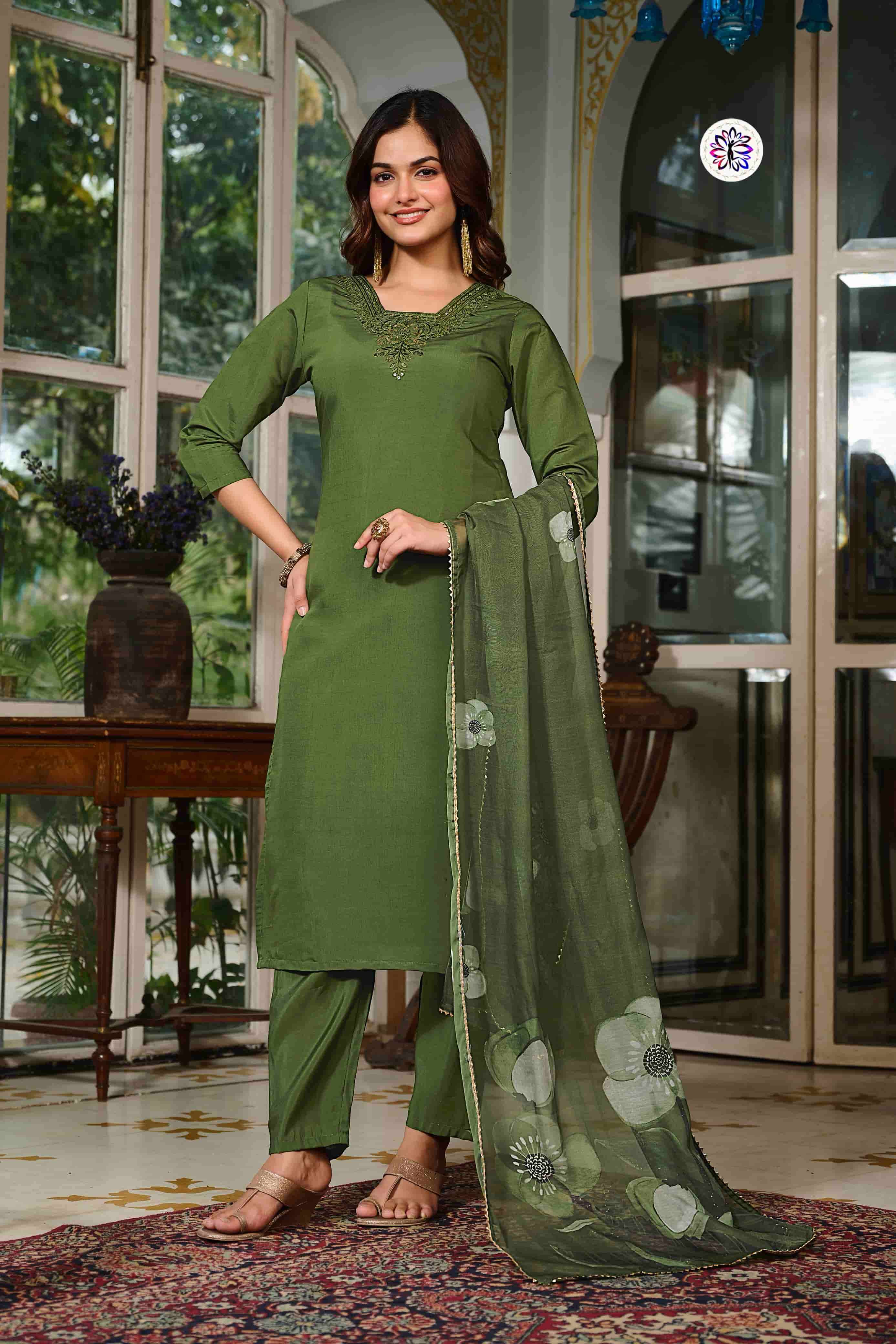 KF-125 BY ASLIWHOLESALE DESIGNER PURE VISCOSE CHANDERI EMBROIDERY DRESSES-00096