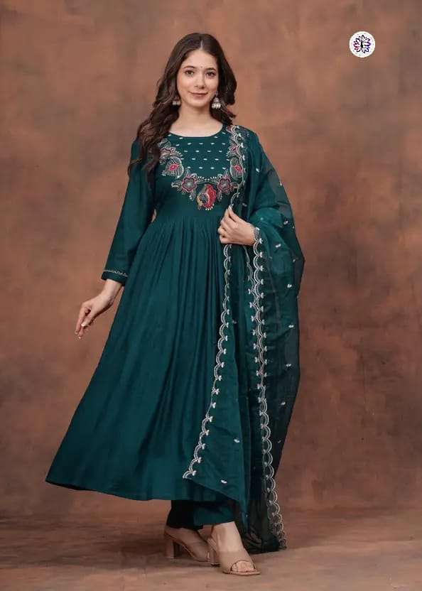 KF-5023 BY ASLIWHOLESALE DESIGNER PURE RAYON SILK EMBROIDERY DRESSES-00096