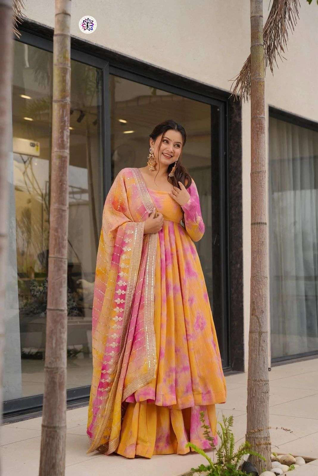 KF-5024 BY ASLIWHOLESALE DESIGNER PURE CHINNON SILK EMBROIDERY DRESSES-00096