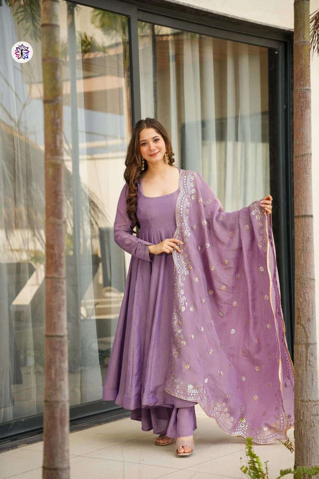 KF-5025 BY ASLIWHOLESALE DESIGNER PURE CHINON EMBROIDERY DRESSES-00096