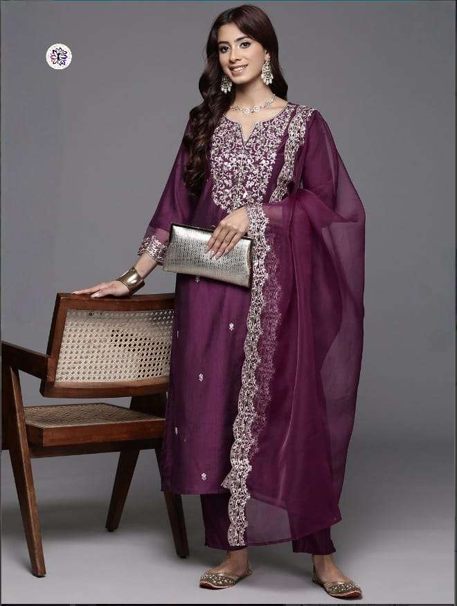 KF-5125 BY ASLIWHOLESALE DESIGNER PURE CHANDERI SILK EMBROIDERY DRESSES-00096